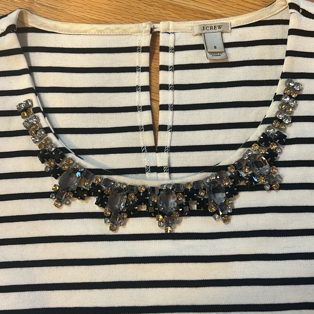 J.Crew Black and White Sleeveless Top with bejeweled collar Size Small - Picture 2 of 5
